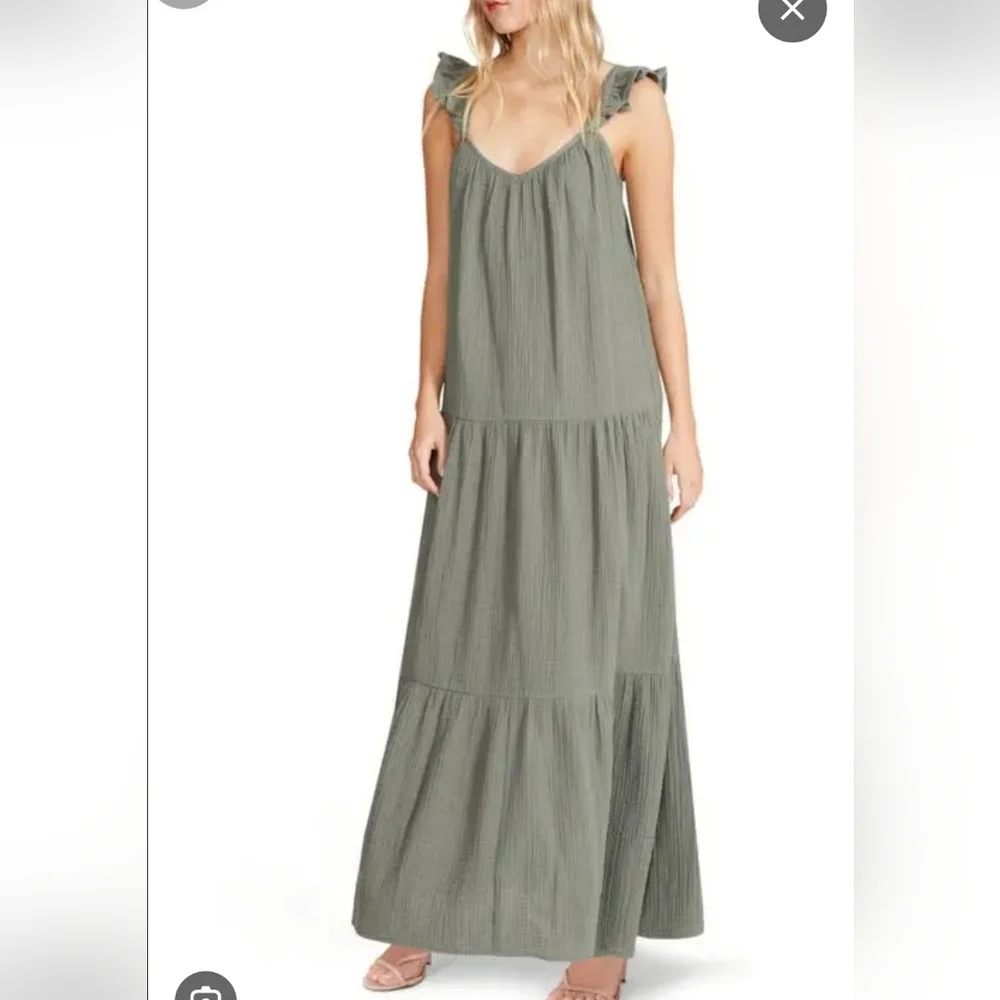 Women's STEVE MADDEN legant Olive Green Maxi Dress Size S Oversize Cotton 100% - Picture 1 of 13